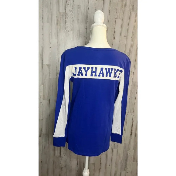 NWT Kansas Jayhawks Women's Long Sleeve Blue T-Shirt Size Small Team Logo - Picture 3 of 5